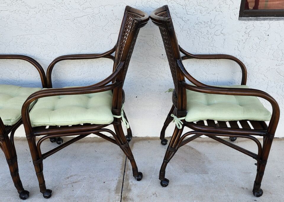 Bamboo Dining Chairs Caned Rolling Set of 4