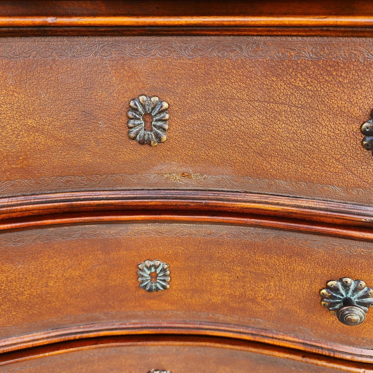 Theodore Alexander Leather Wrapped Serpentine Chest Hidden Pull Out Desk