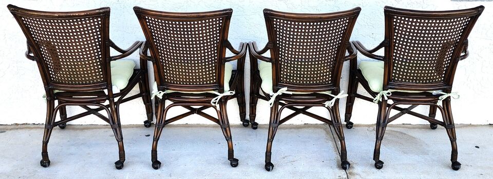 Bamboo Dining Chairs Caned Rolling Set of 4