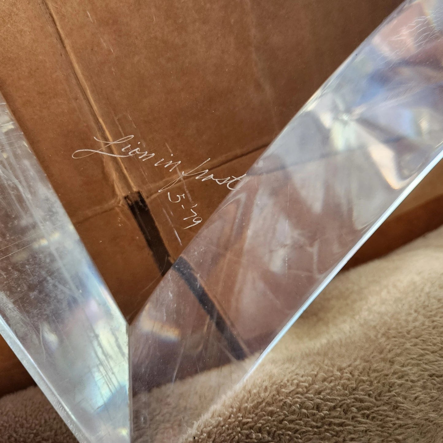 Lion in Frost Lucite & Glass Dining Table Signed 1970s