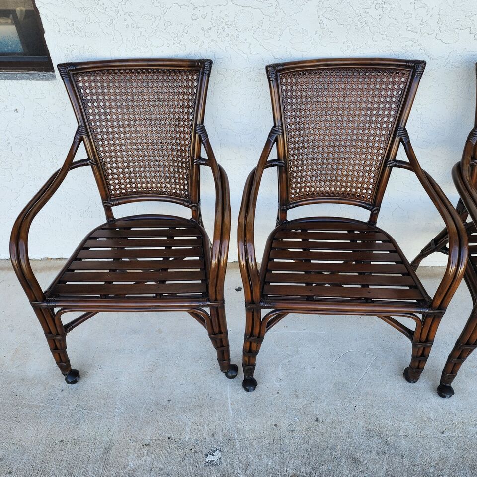Bamboo Dining Chairs Caned Rolling Set of 4