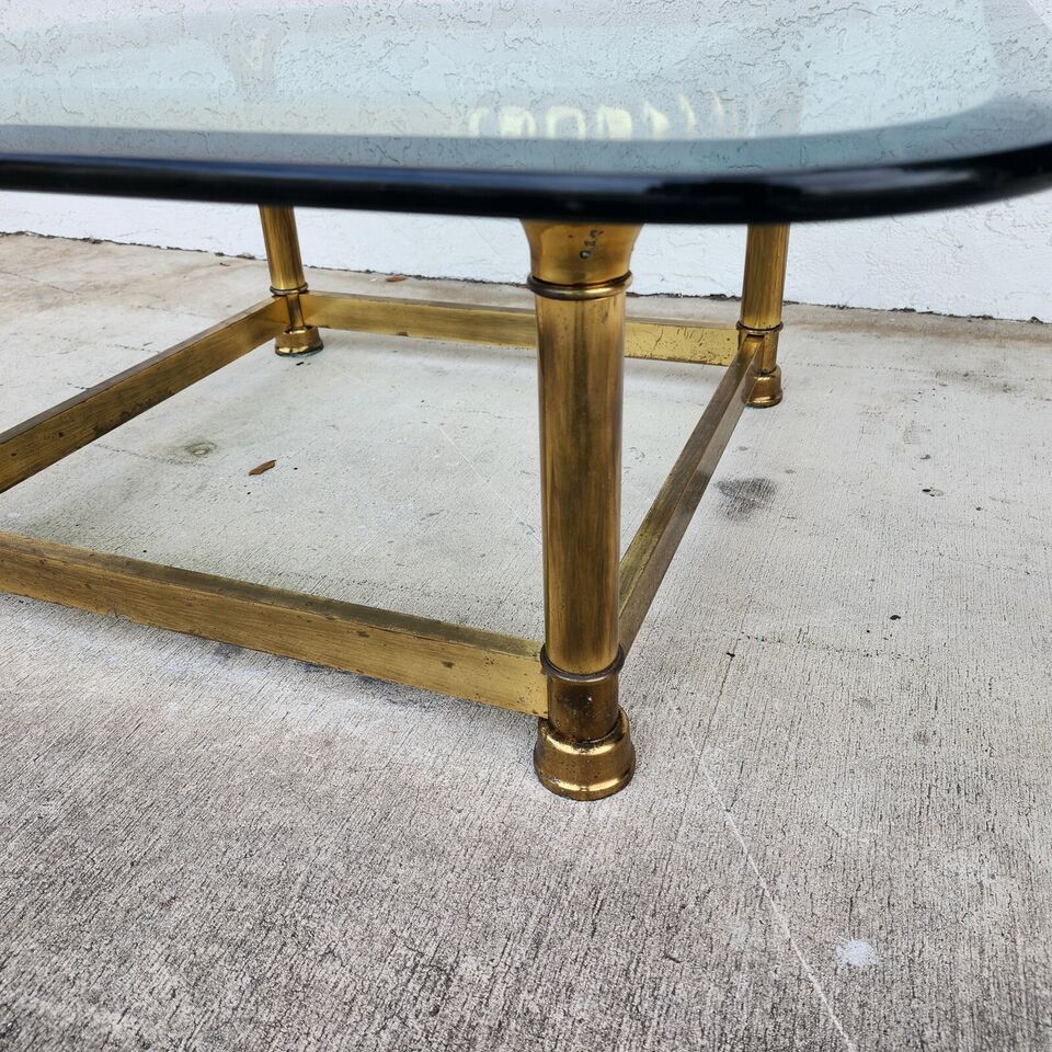 Mastercraft Style Coffee Table Brass Glass 1970s