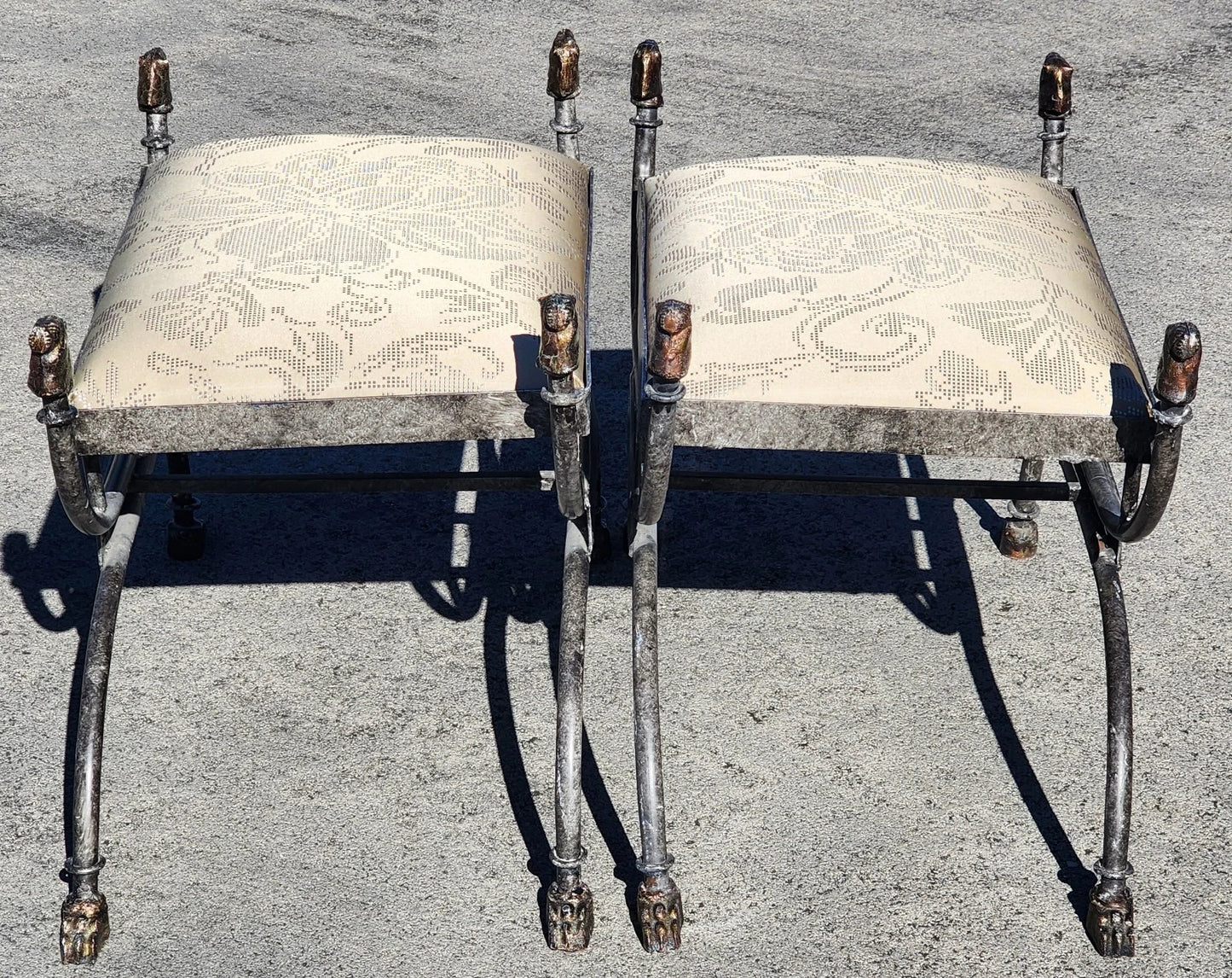 Pair of Curule Benches with Lion Motif