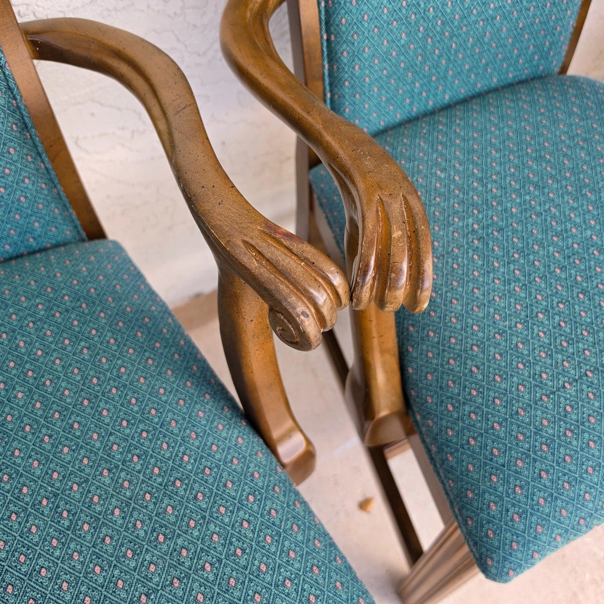 Vintage AMERICAN OF MARTINSVILLE Chippendale Dining Armchairs Teal Set of 8