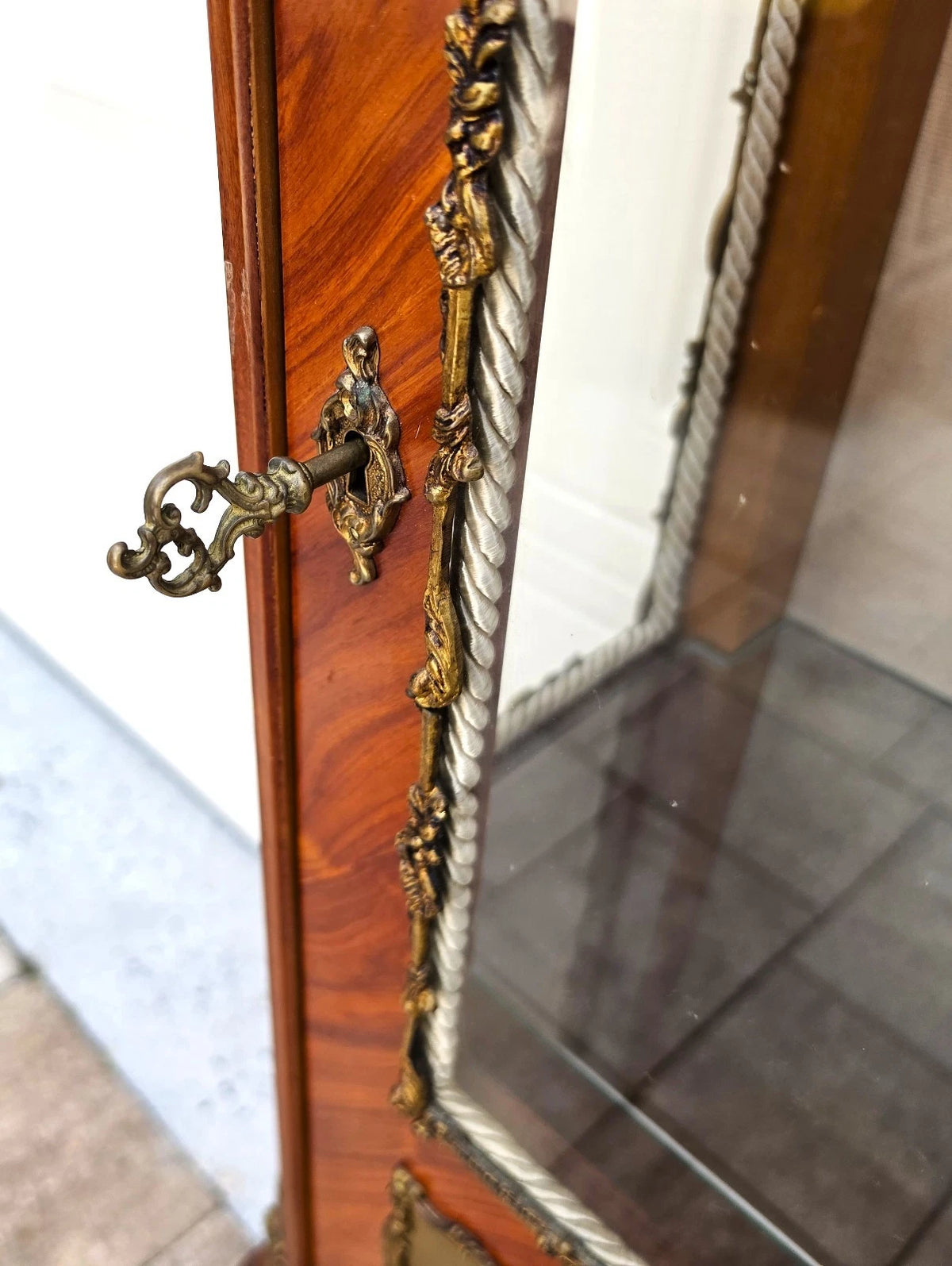 French Louis XVI Vernis Martin Style Vitrine Display Cabinet Gilt Bronze Mounts