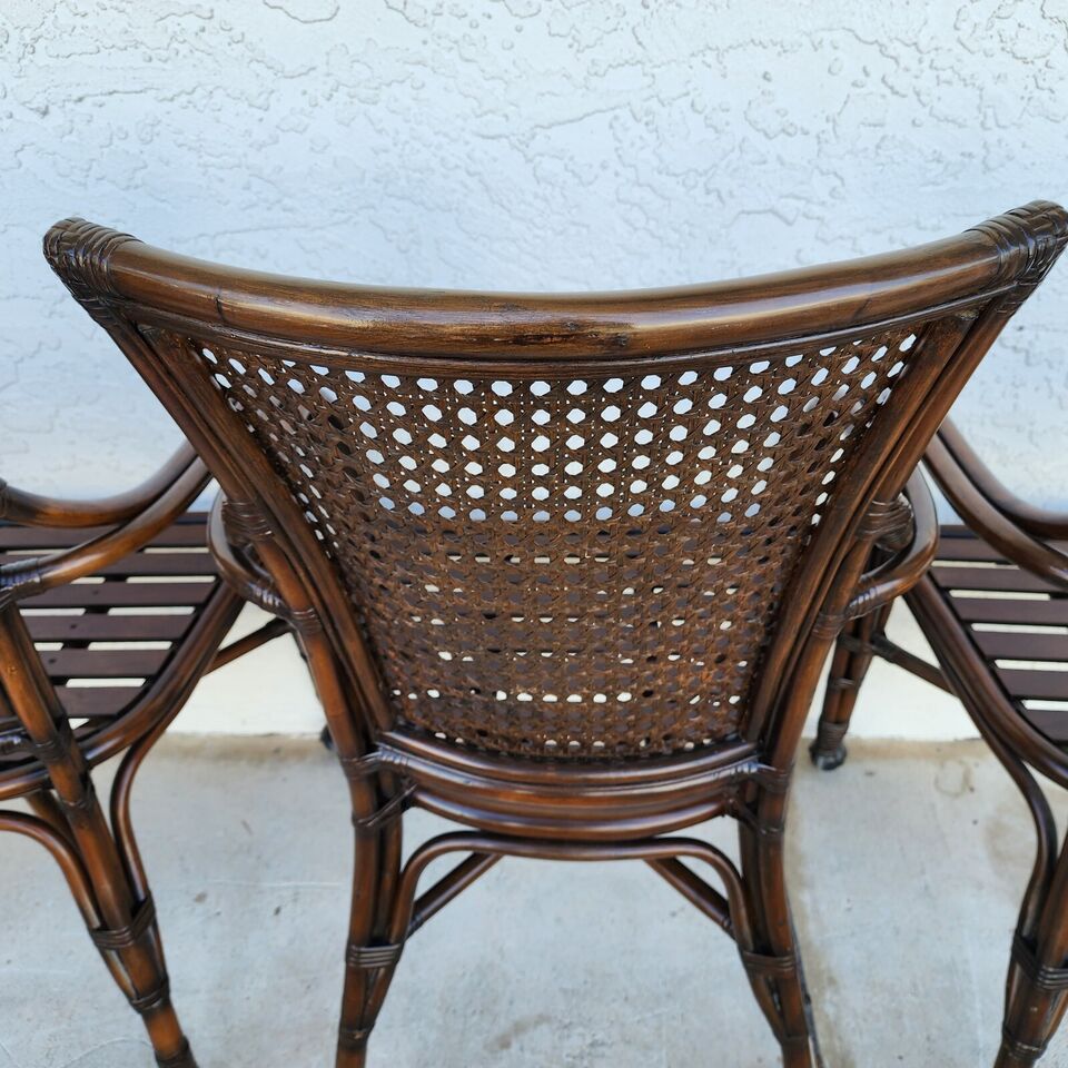 Bamboo Dining Chairs Caned Rolling Set of 4