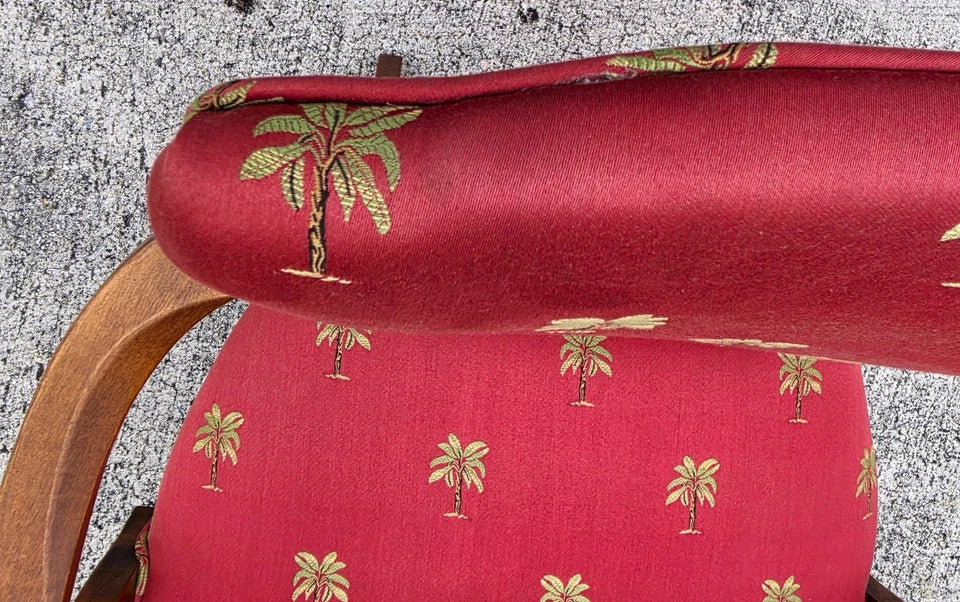 Vintage Queen Anne Gooseneck Armchairs with Palm Tree Upholstery Pair