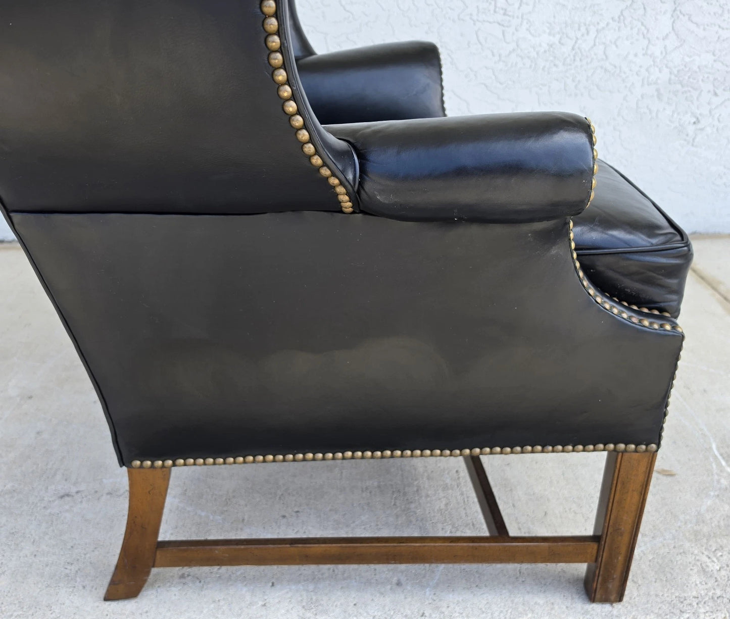 Classic Georgian Chippendale Black Leather Wingback Library Gentlemans Armchair