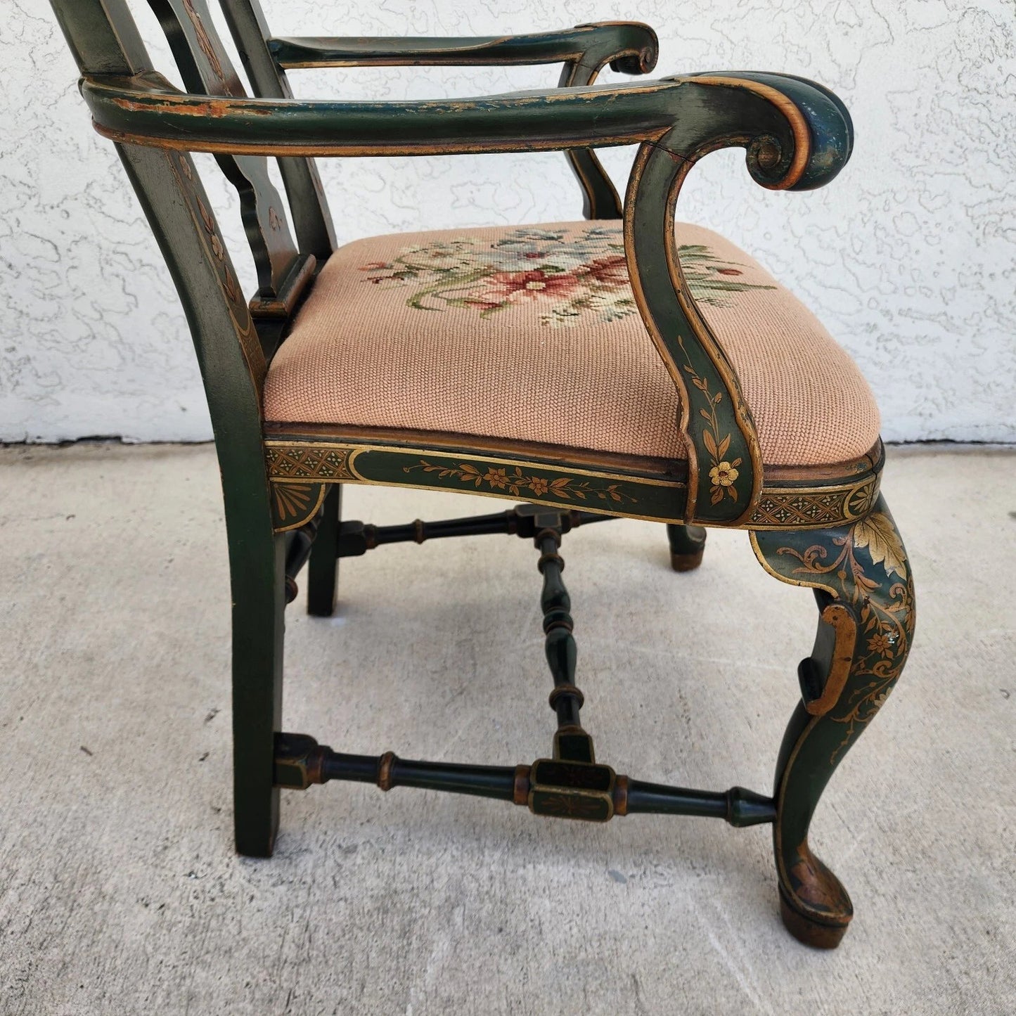 Antique Chinoiserie Decorated Queen Anne Arm Chair ca 1930
