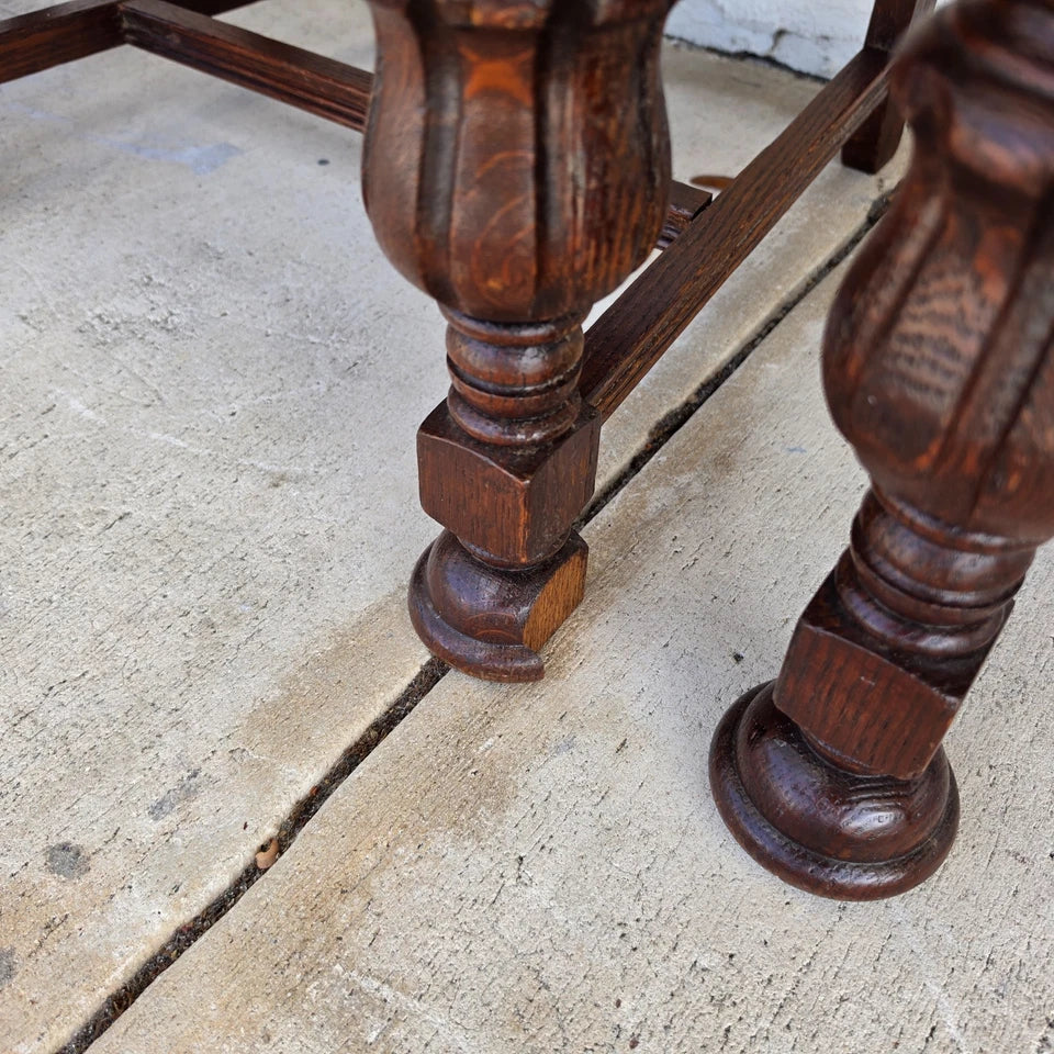 Antique English Oak Tudor Jacobean Dining Chairs 1930's Set of 4
