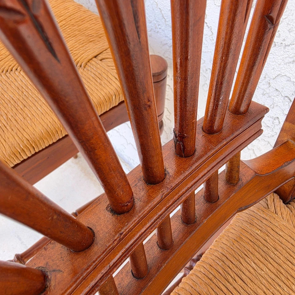 Ethan Allen Country French Wheat Sheaf Back Rush Seat Bar Stools Set of 2