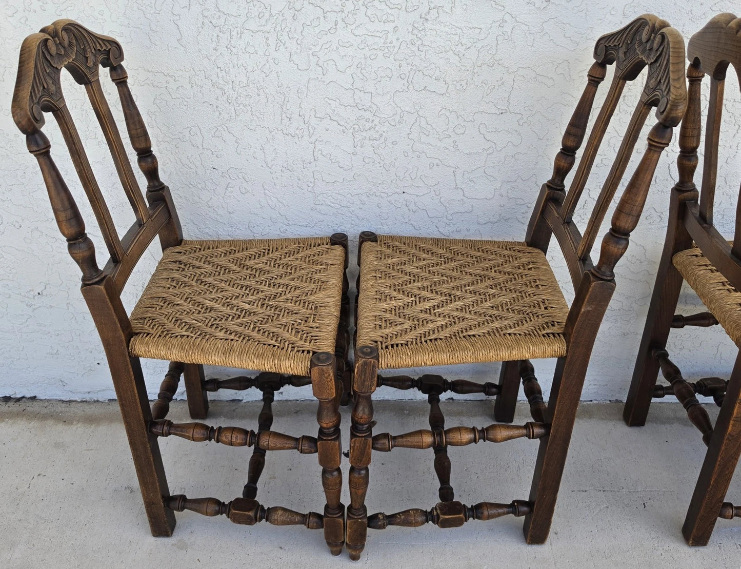 Antique 1800s Provençal Dining Chairs with Rope Seats Set of 4