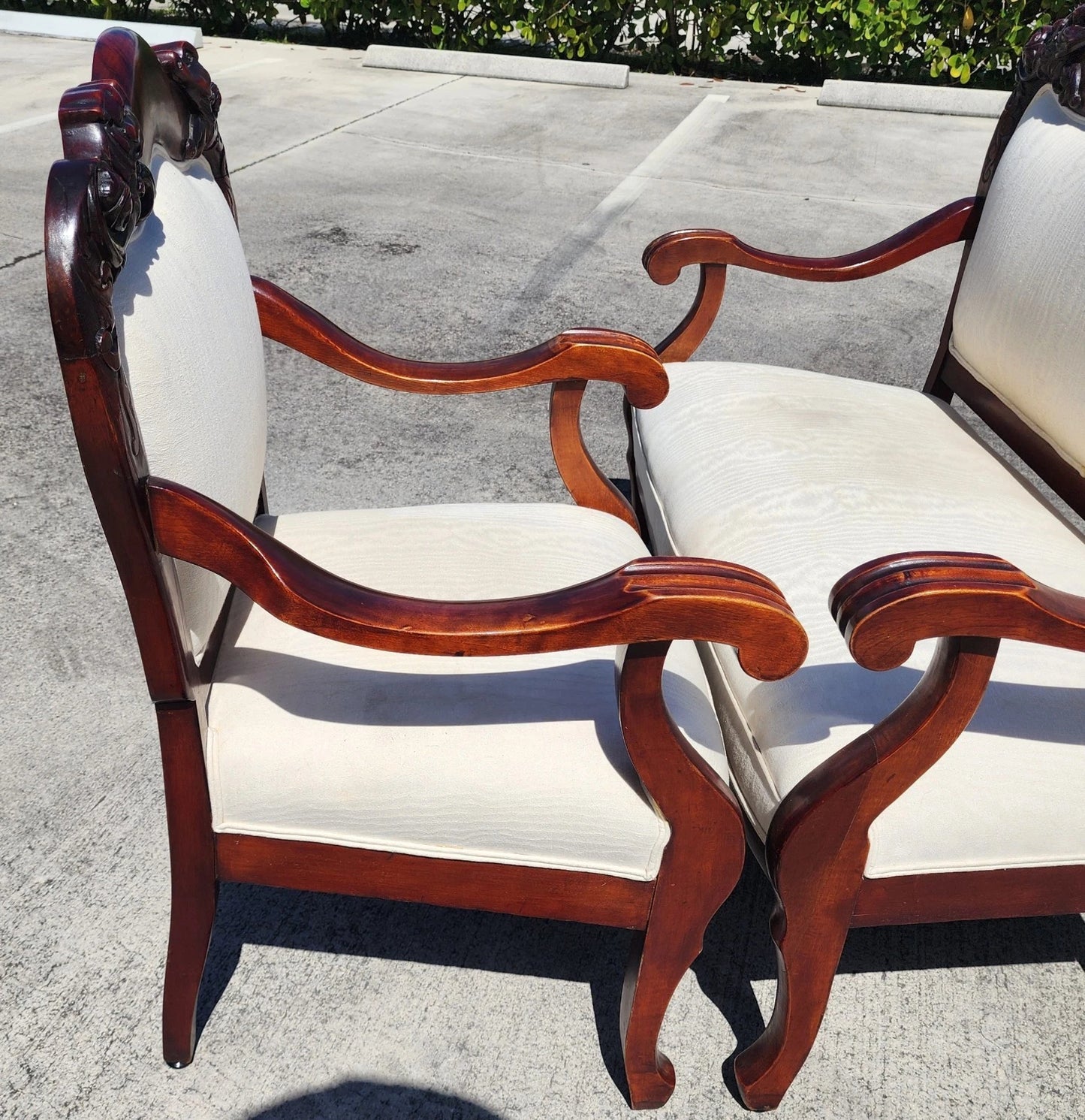 Antique Asian Rosewood Carved Foo Dogs Living Room Suite 3 Piece Sette 2 Chairs