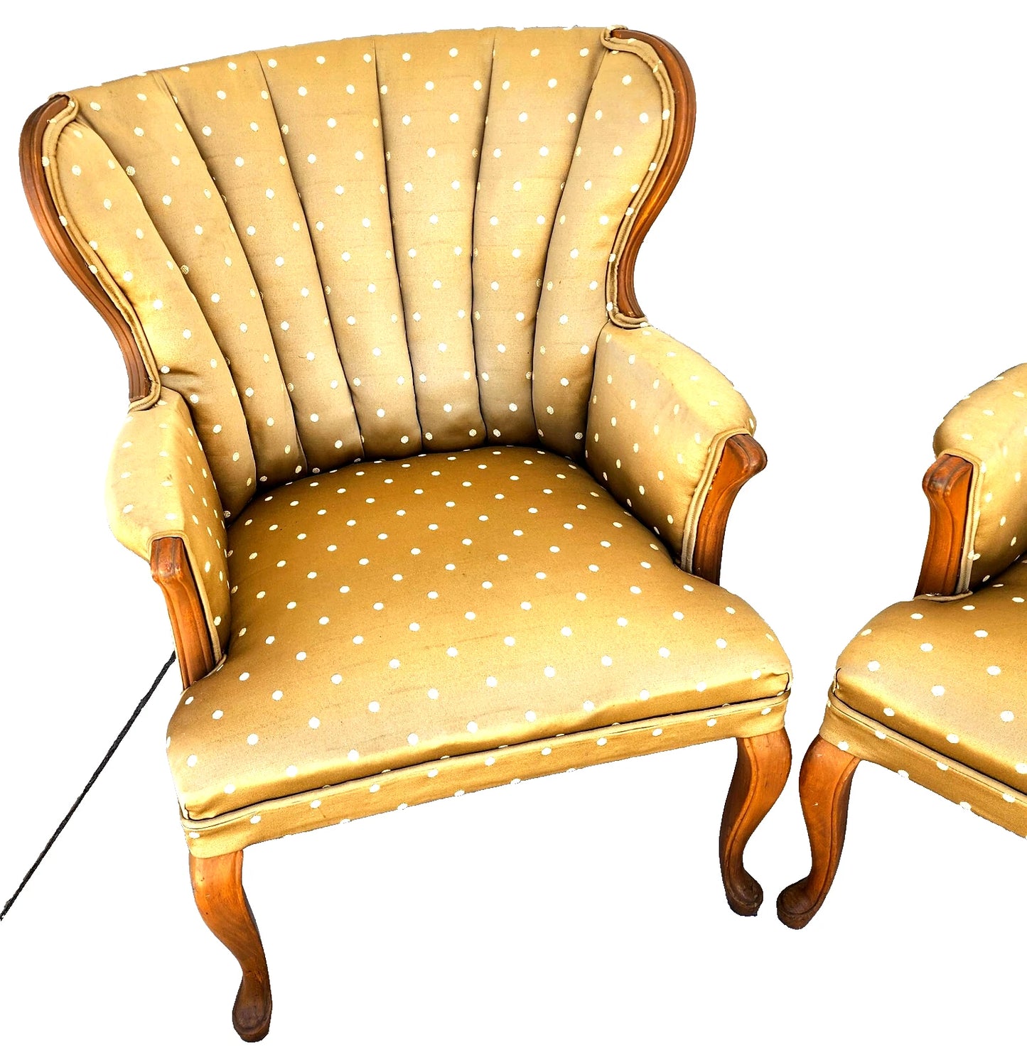 Vintage Queen Anne Channel Wingback Armchairs Pair