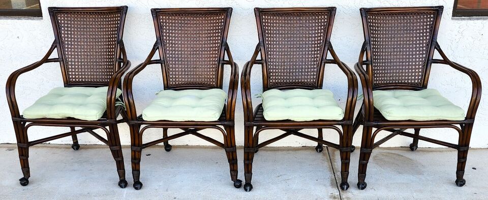 Bamboo Dining Chairs Caned Rolling Set of 4