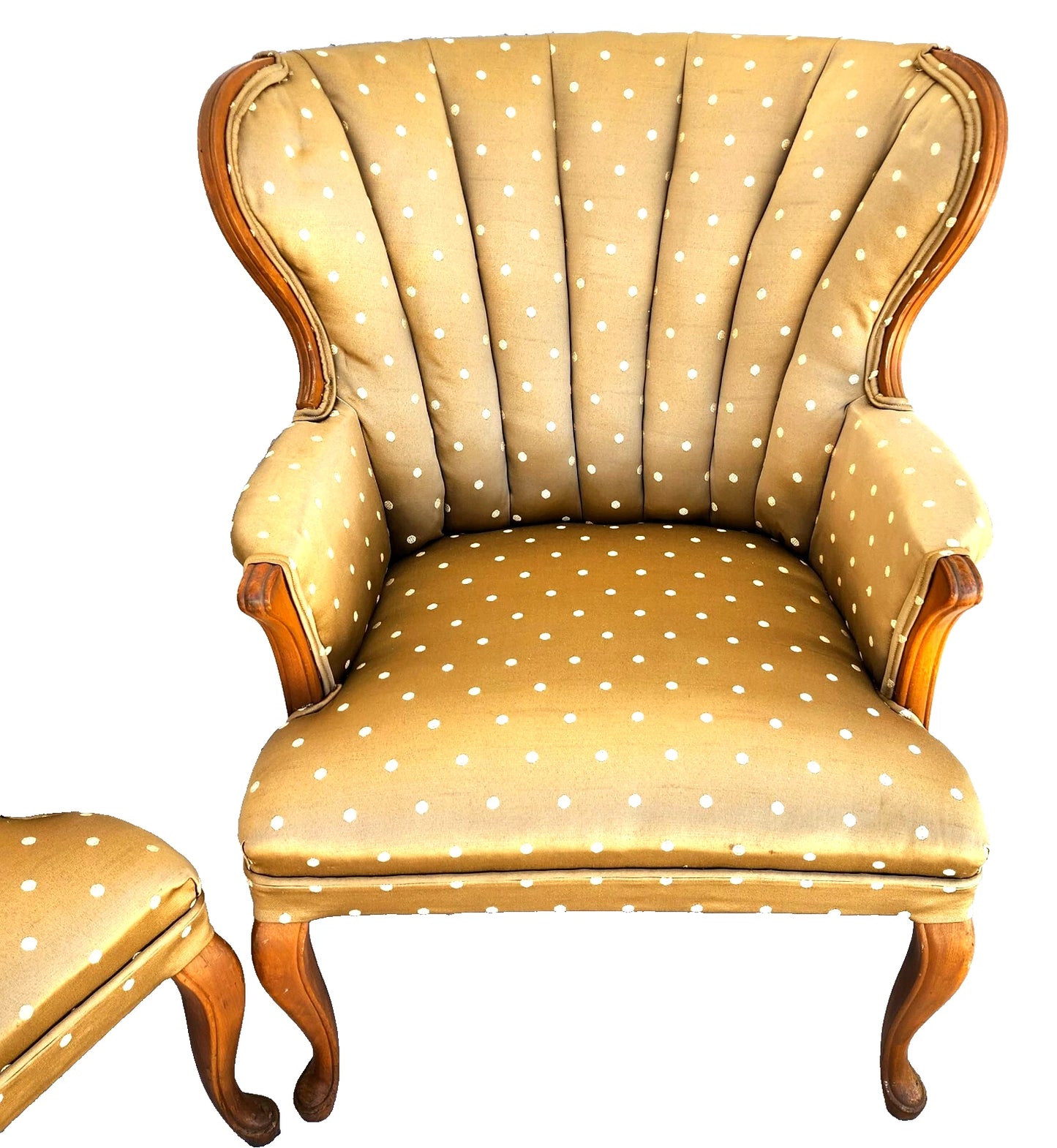 Vintage Queen Anne Channel Wingback Armchairs Pair