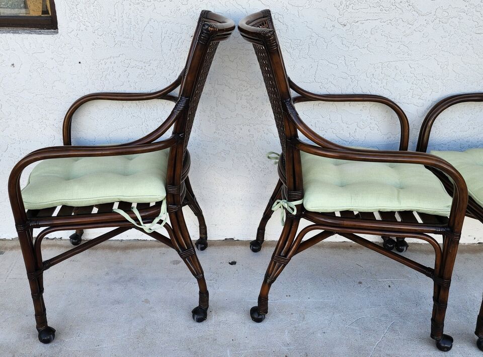 Bamboo Dining Chairs Caned Rolling Set of 4