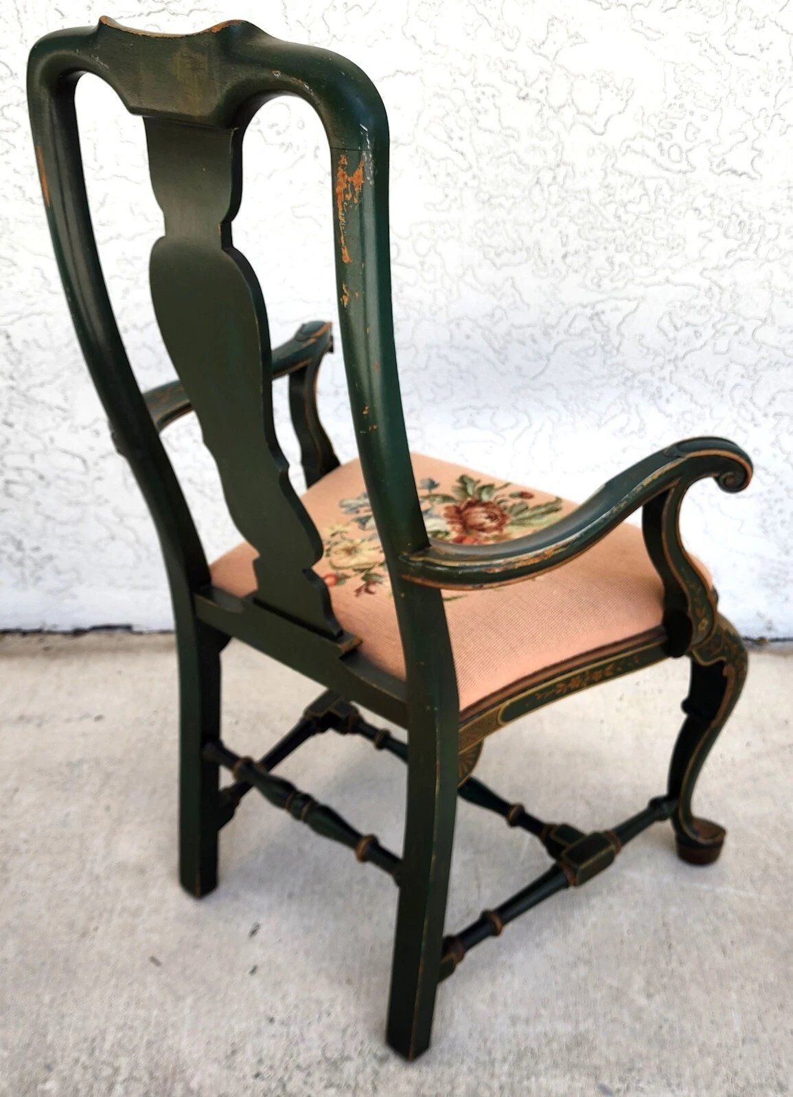 Antique Chinoiserie Decorated Queen Anne Arm Chair ca 1930