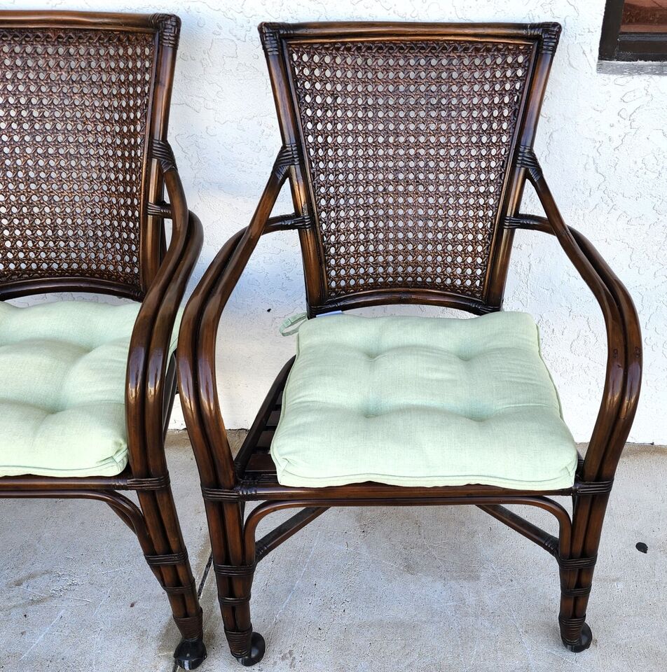 Bamboo Dining Chairs Caned Rolling Set of 4