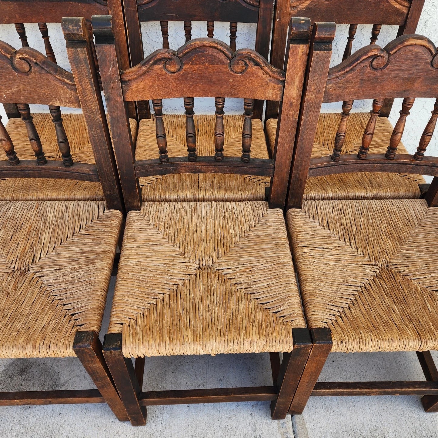 Vintage Rustic Lancashire Chairs Rush Seats