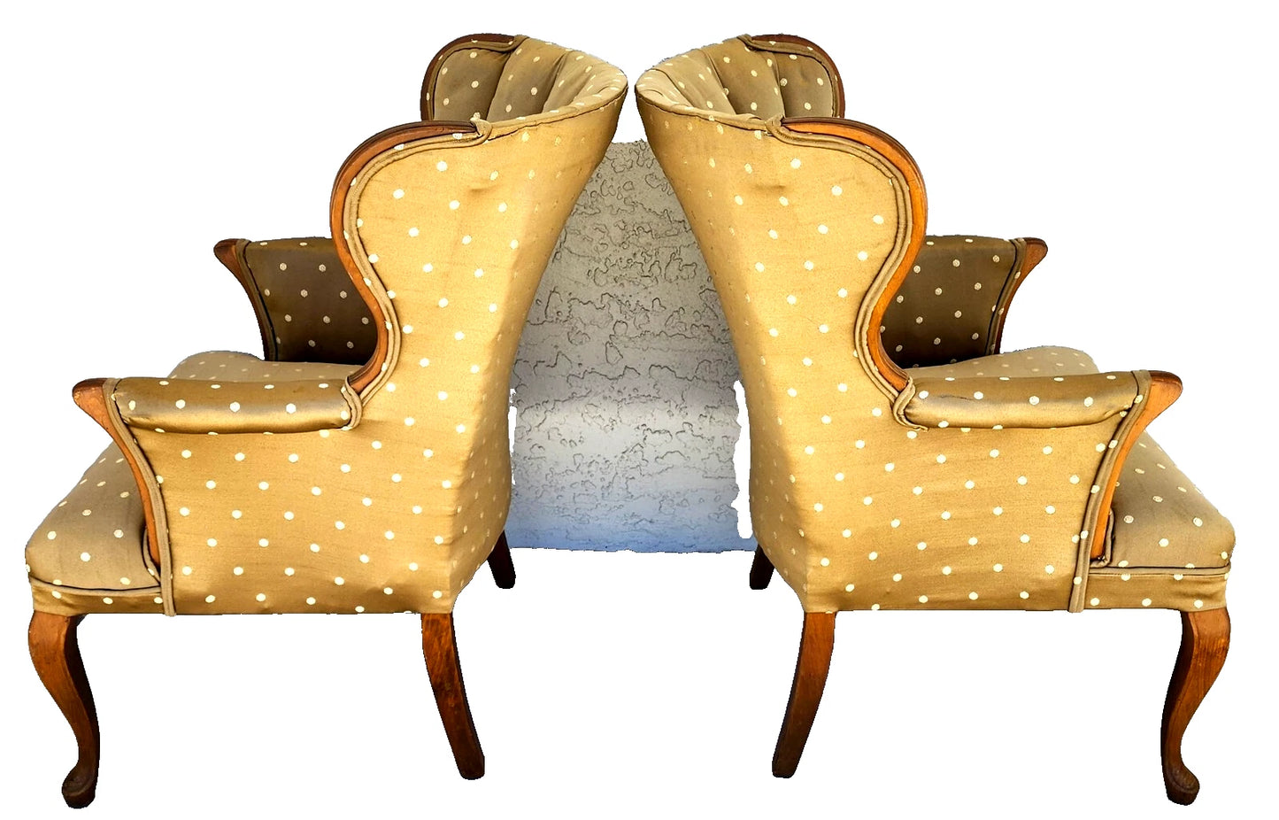 Vintage Queen Anne Channel Wingback Armchairs Pair