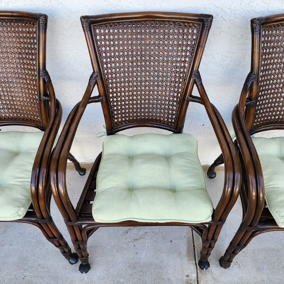Bamboo Dining Chairs Caned Rolling Set of 4