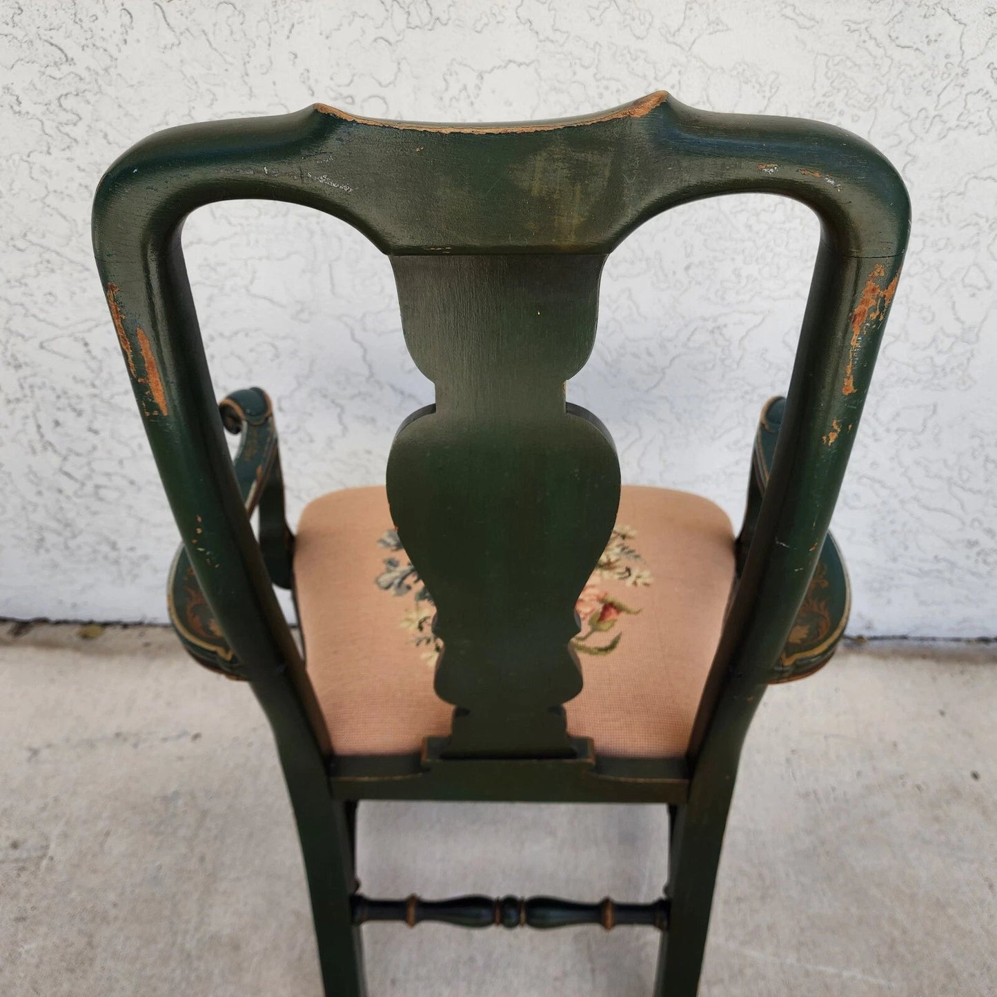 Antique Chinoiserie Decorated Queen Anne Arm Chair ca 1930