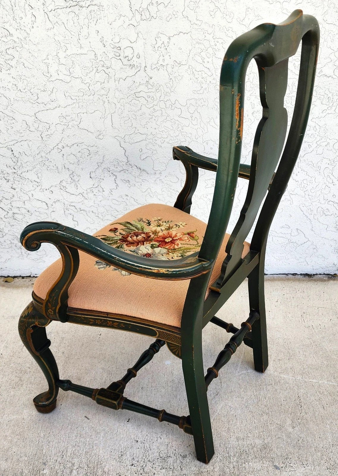 Antique Chinoiserie Decorated Queen Anne Arm Chair ca 1930