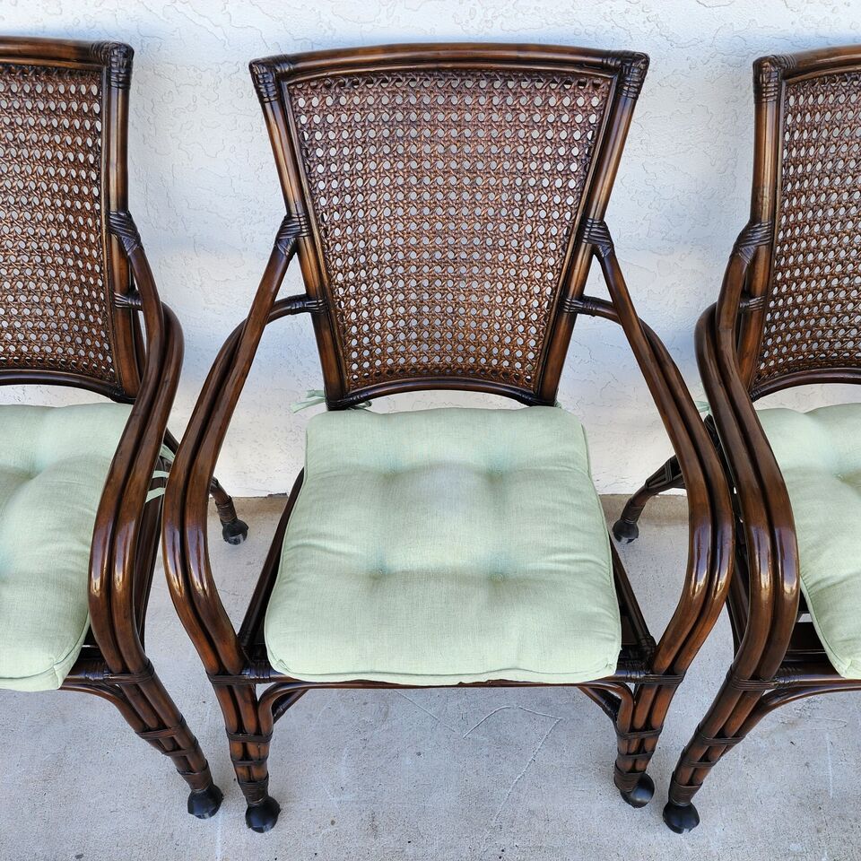 Bamboo Dining Chairs Caned Rolling Set of 4