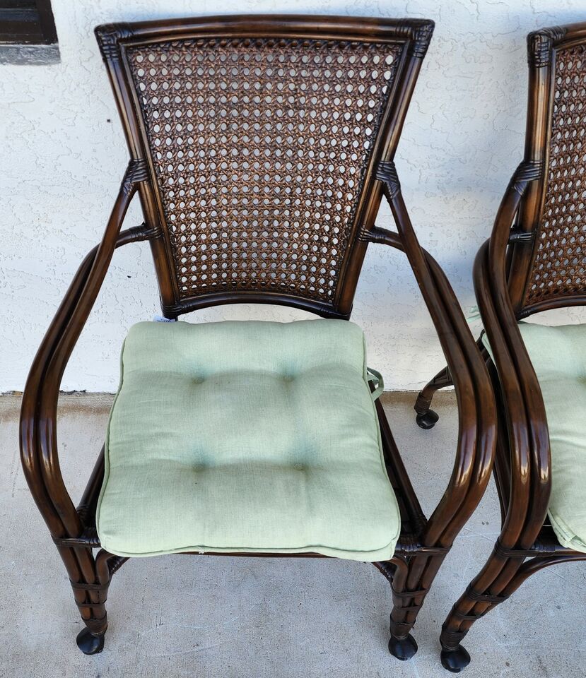 Bamboo Dining Chairs Caned Rolling Set of 4