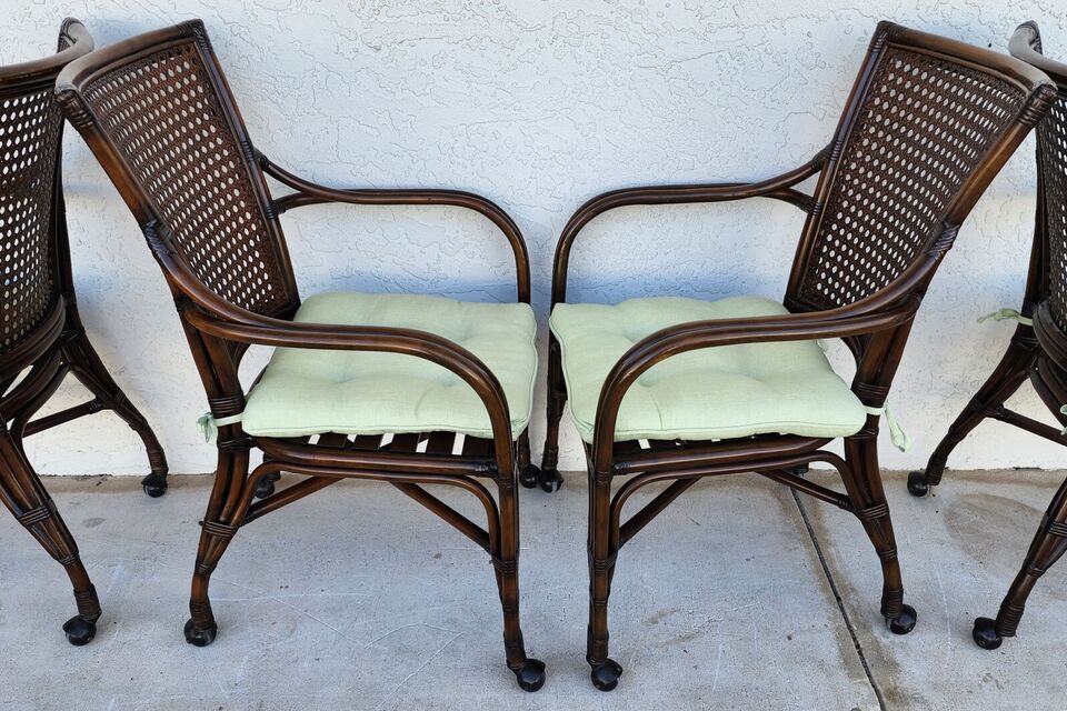 Bamboo Dining Chairs Caned Rolling Set of 4