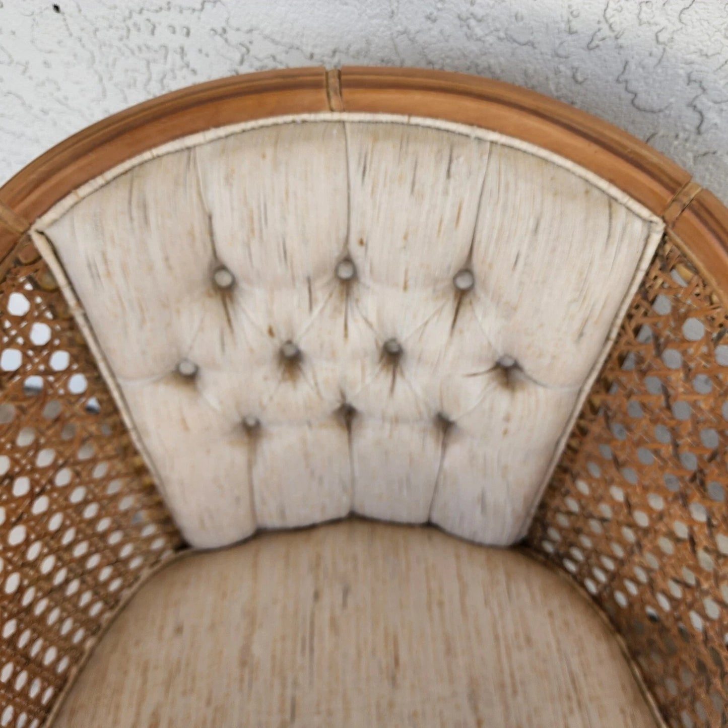 Vintage French Faux Bamboo Cane Linen Chairs Pair