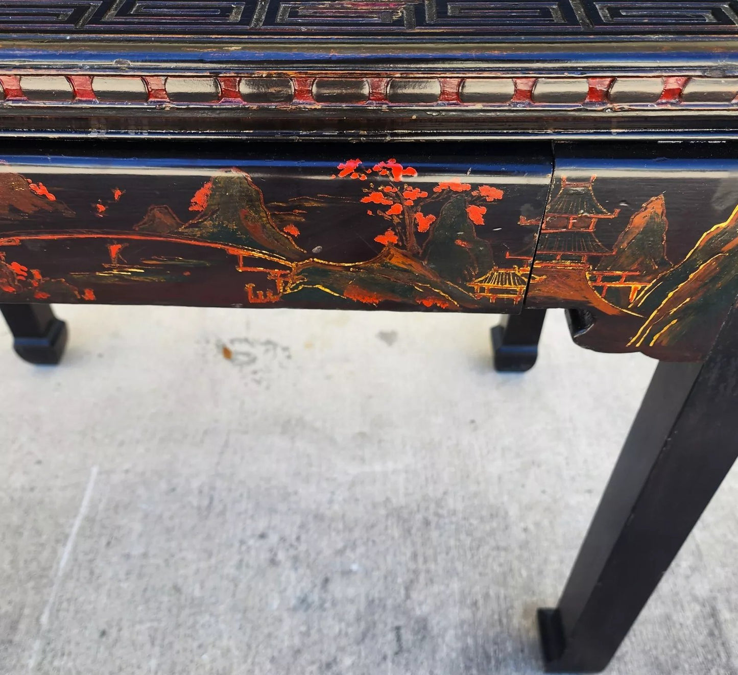 Vintage Chinese Lacquered Table Desk Asian Hand Painted