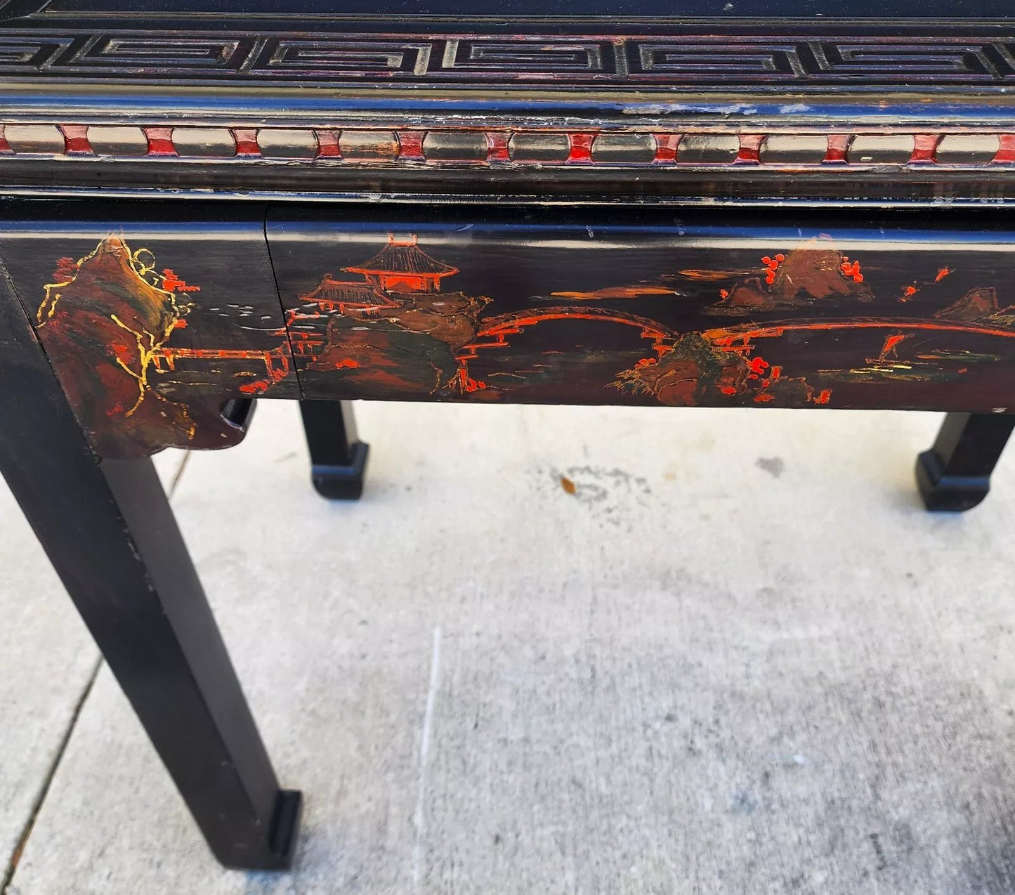 Vintage Chinese Lacquered Table Desk Asian Hand Painted