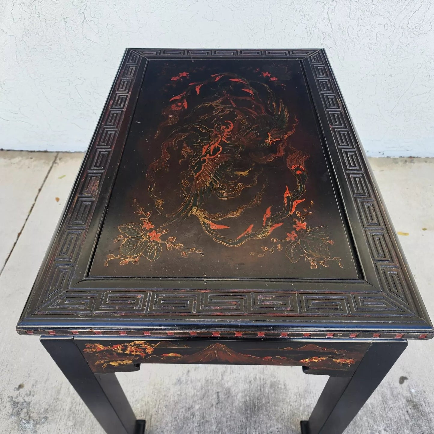 Vintage Chinese Lacquered Table Desk Asian Hand Painted