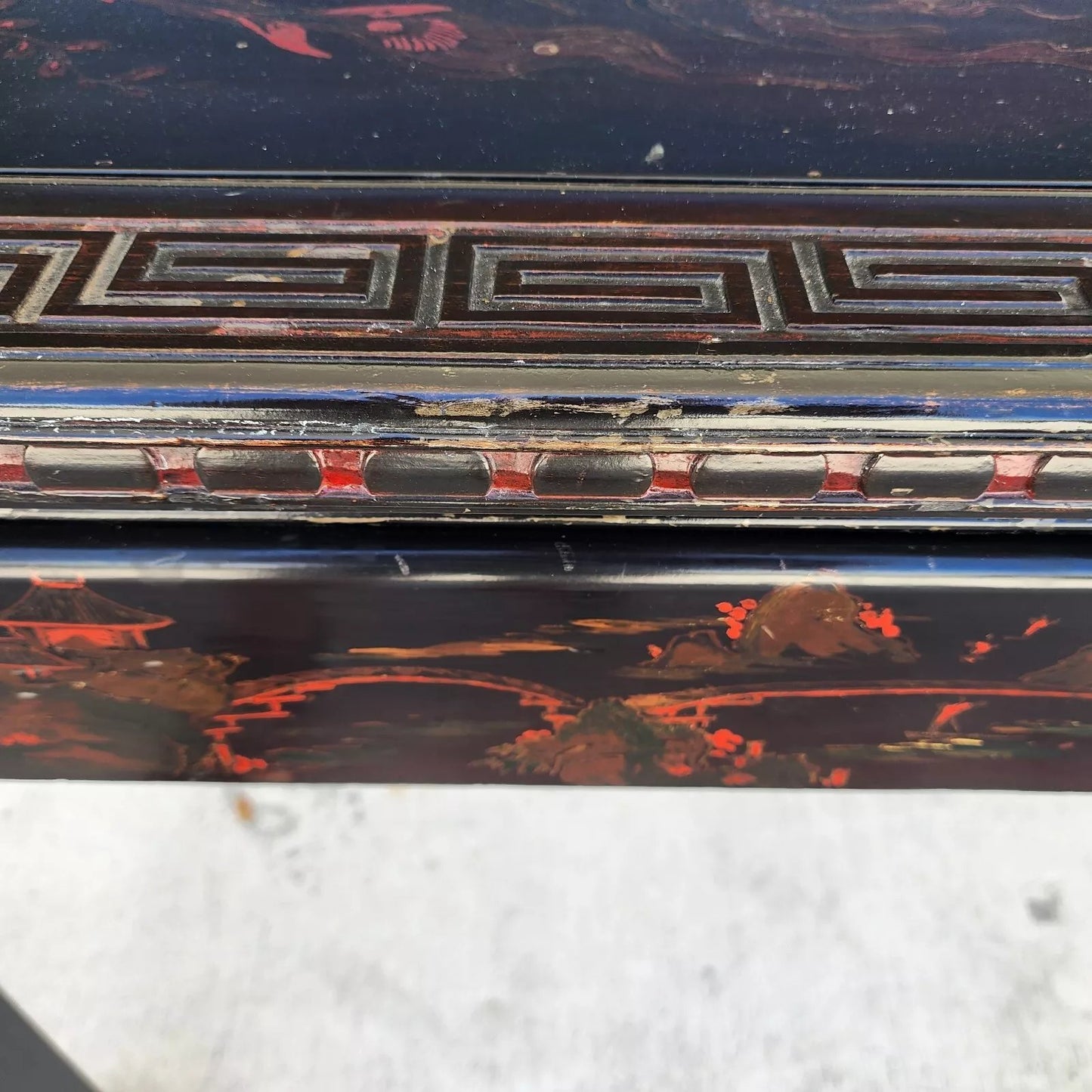 Vintage Chinese Lacquered Table Desk Asian Hand Painted