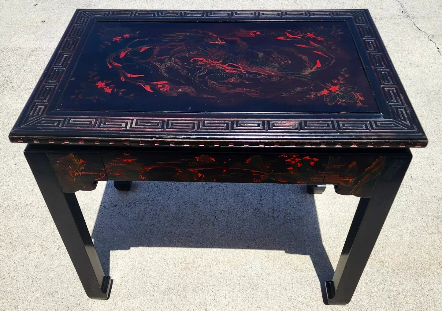 Vintage Chinese Lacquered Table Desk Asian Hand Painted