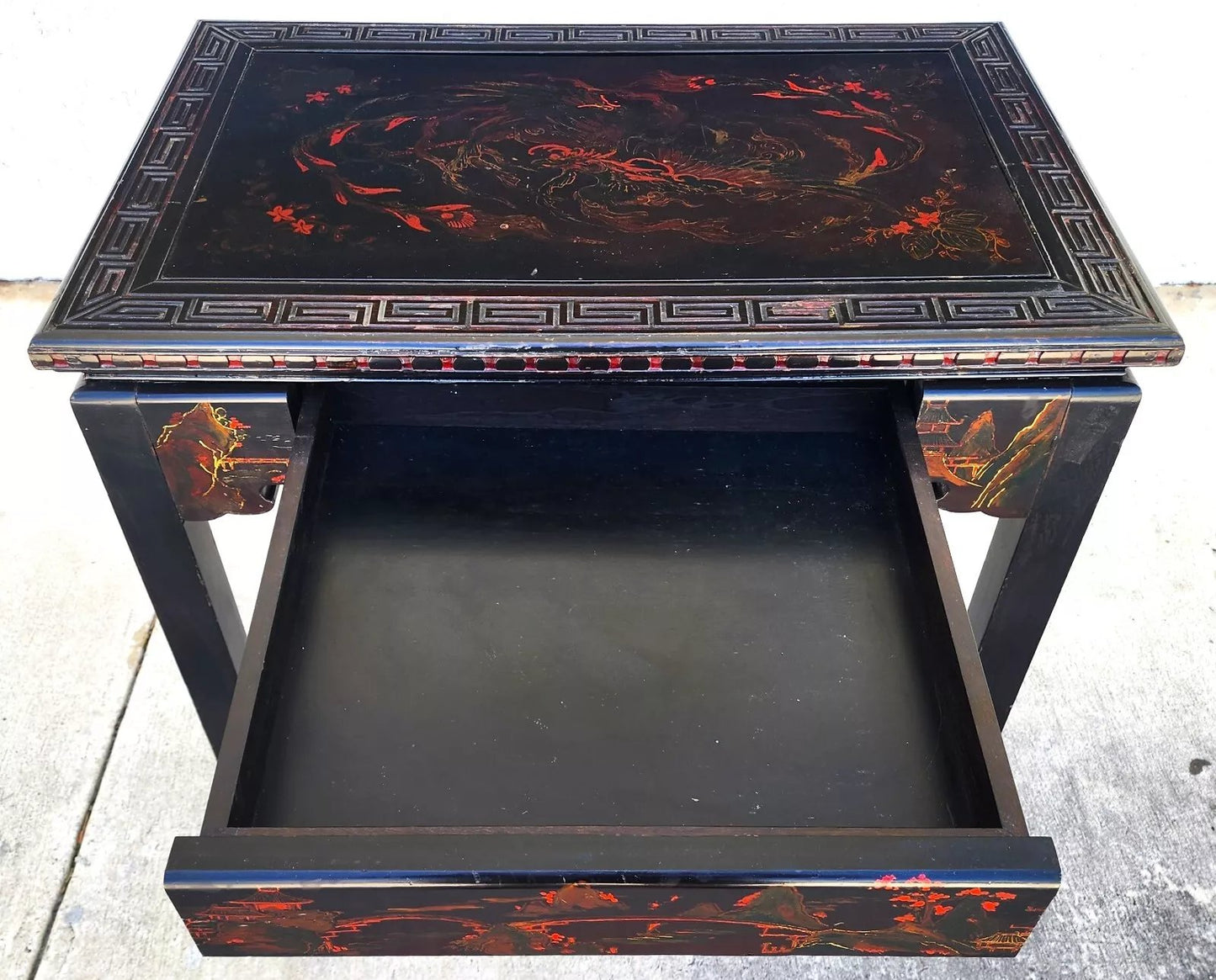 Vintage Chinese Lacquered Table Desk Asian Hand Painted