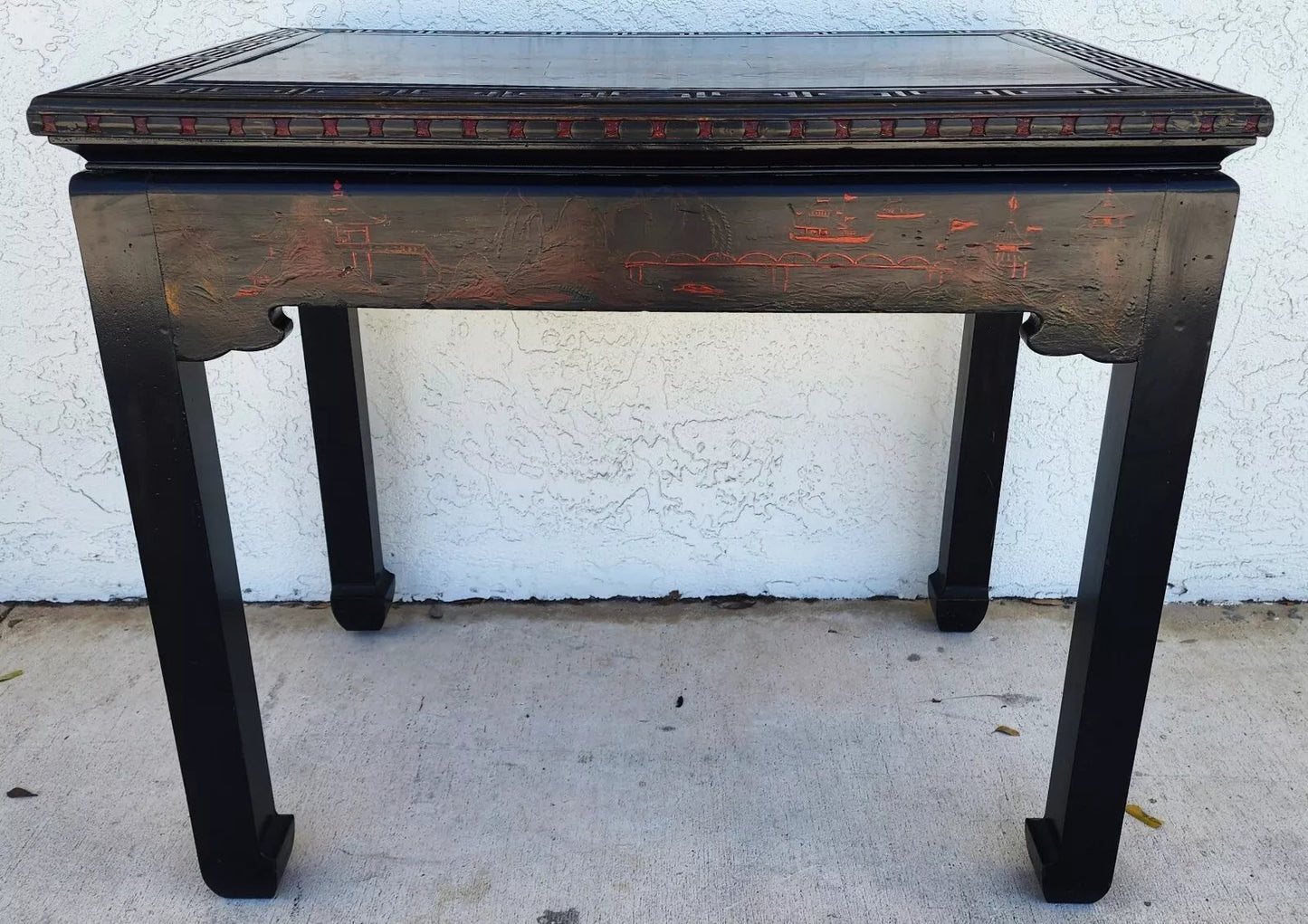 Vintage Chinese Lacquered Table Desk Asian Hand Painted