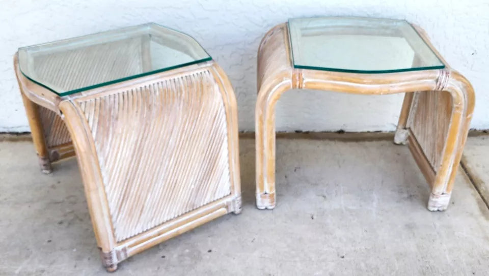 Blonde Bamboo Waterfall Console Sofa Table Low Profile