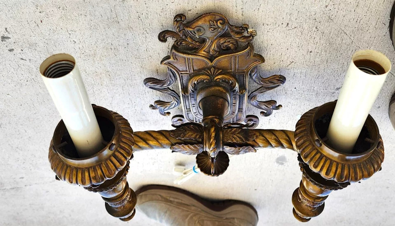 Antique 1800s French Sconce Light Solid Brass Converted Oil Lamp