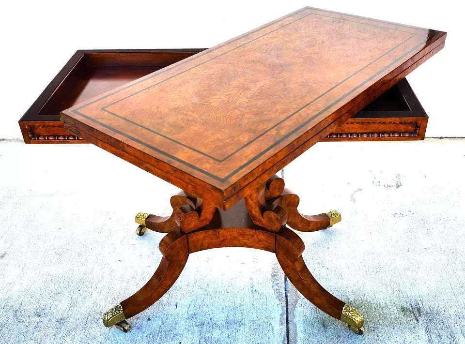 Baker Leather Flip Top Convertible Console To Game Table