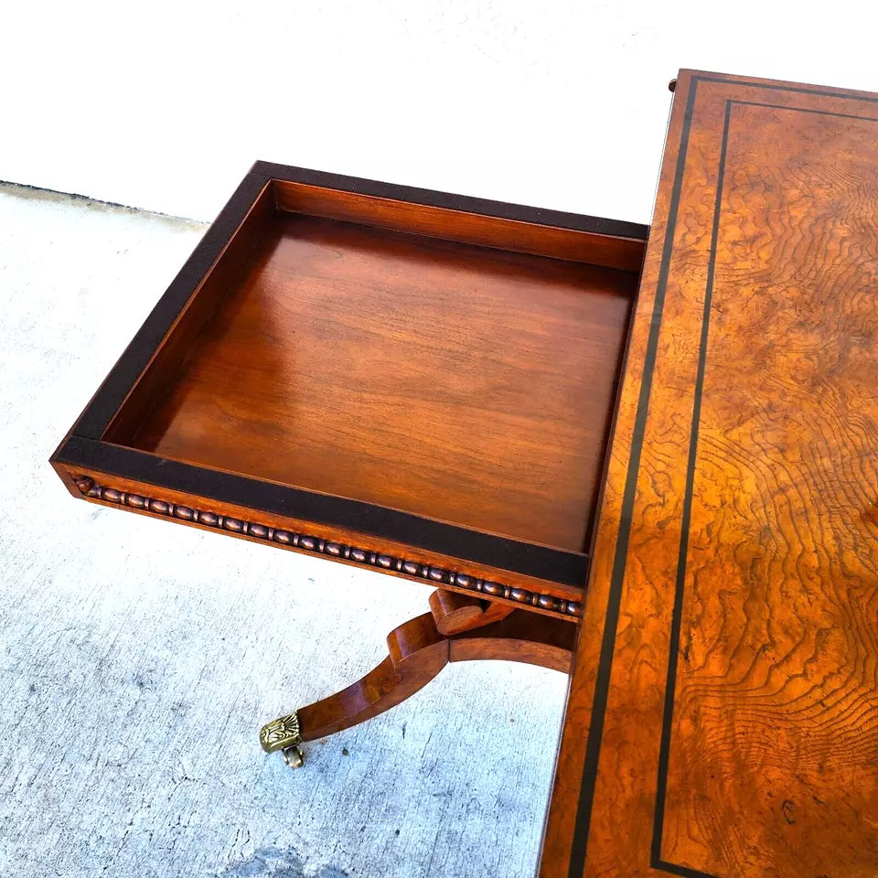 Baker Leather Flip Top Convertible Console To Game Table