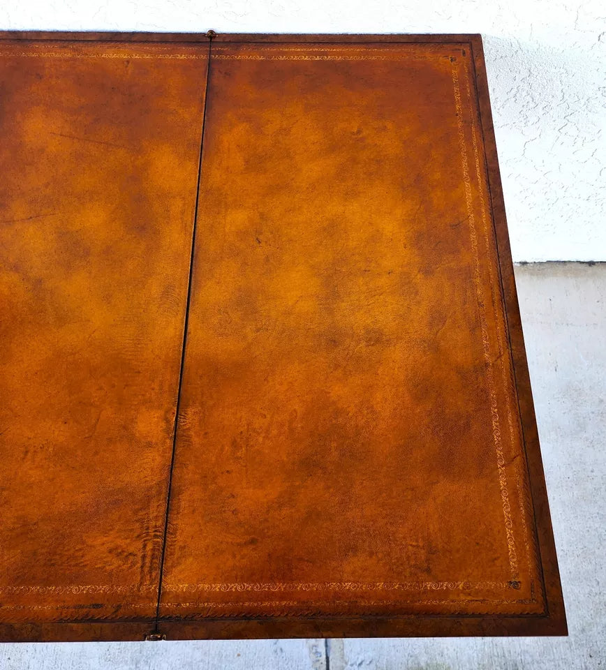 Baker Leather Flip Top Convertible Console To Game Table