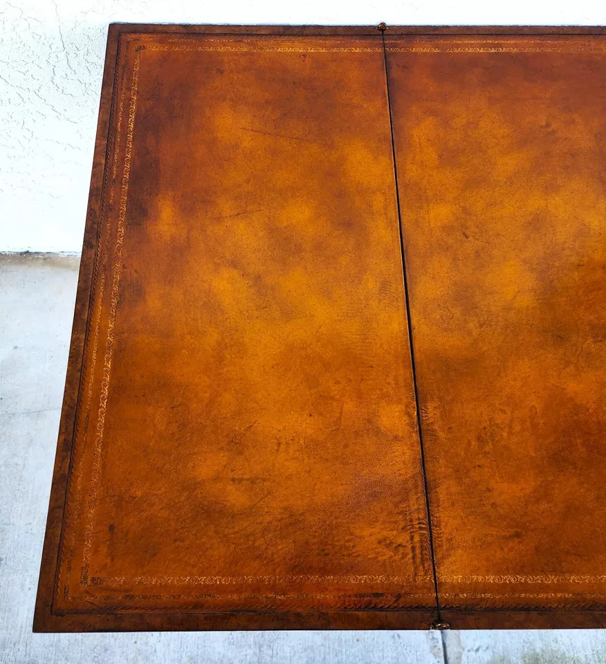 Baker Leather Flip Top Convertible Console To Game Table