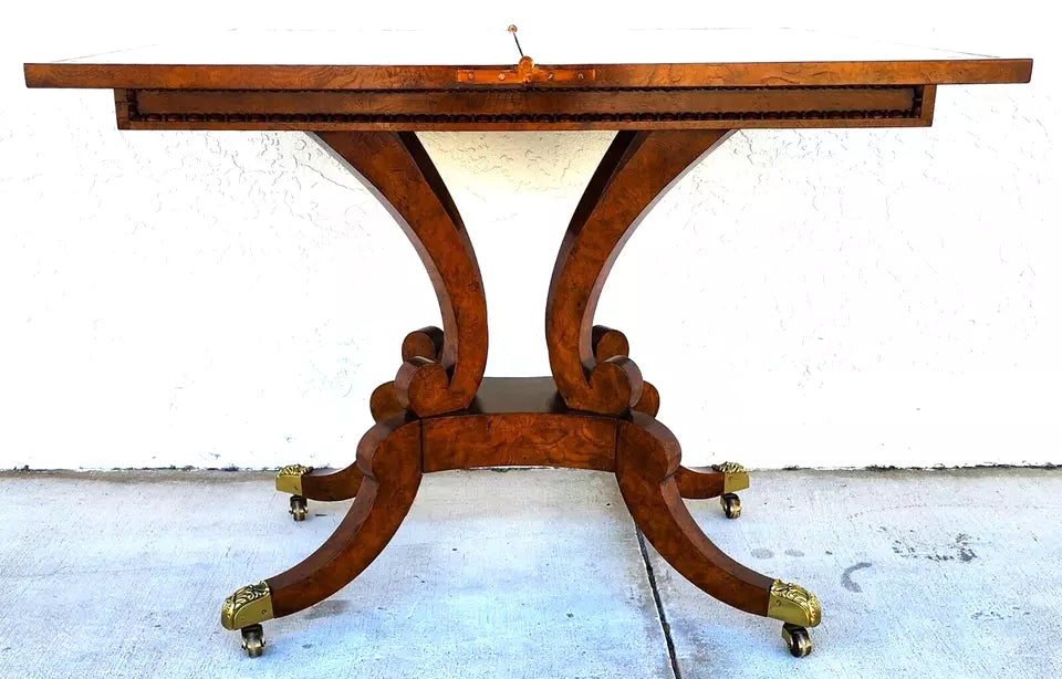 Baker Leather Flip Top Convertible Console To Game Table