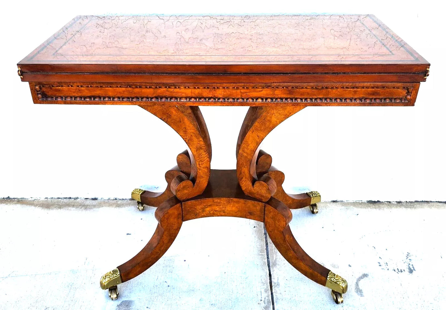 Baker Leather Flip Top Convertible Console To Game Table
