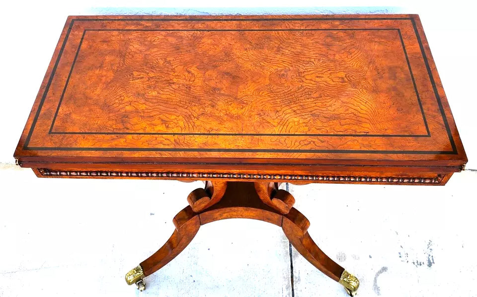 Baker Leather Flip Top Convertible Console To Game Table