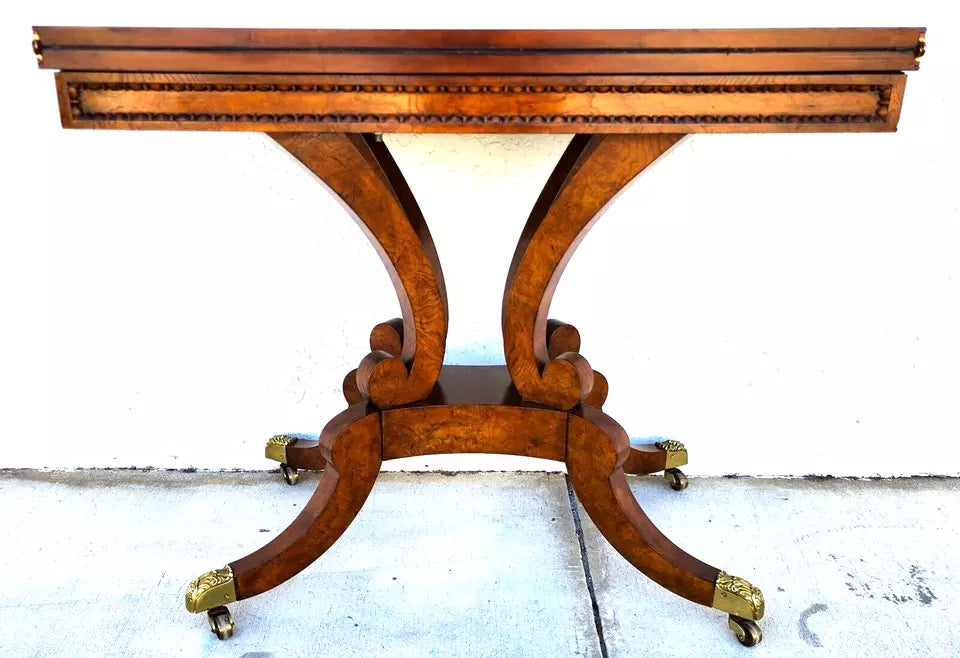 Baker Leather Flip Top Convertible Console To Game Table