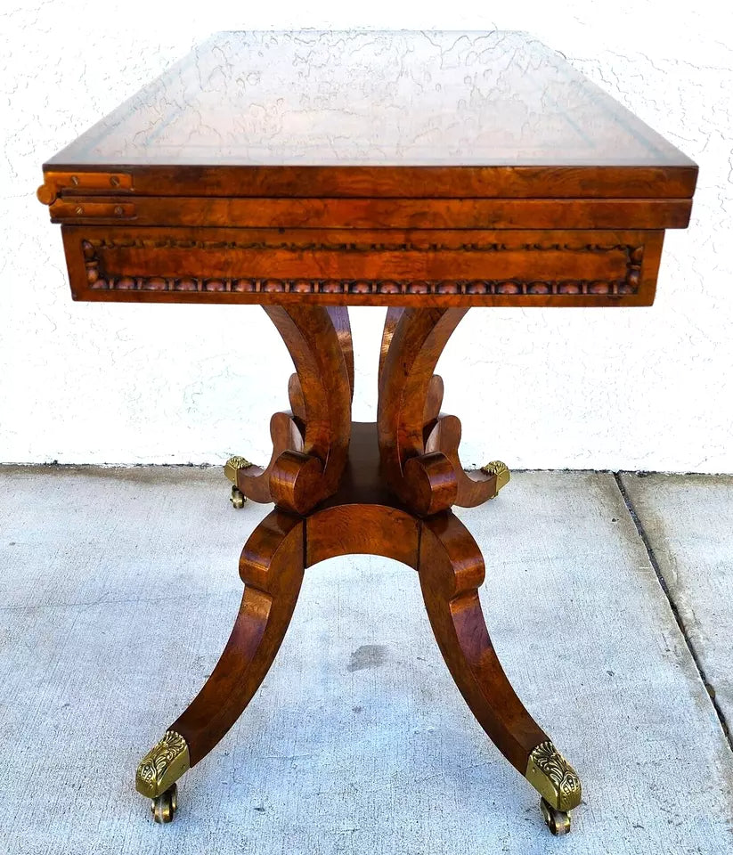 Baker Leather Flip Top Convertible Console To Game Table